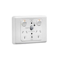 RCD Protected Twin Switch Socket Outlet, 250V, 10A, 2 Pole, 30mA RCD, 2025RCD30-WE, White Electric