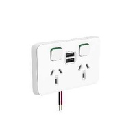 Clipsal Iconic - Twin Socket Outlet, Horizontal Mount, 250V, 10A with twin USB Charger, 3025USB2-VW, Vivid White