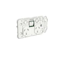 Clipsal Iconic - Twin Switch Socket Outlet Grid, Horizontal Mount, 250V, 10A with Removable Extra Switch, 3025XAG