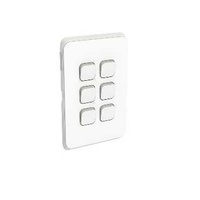 Clipsal Iconic - Flush Switch, 6 Gang, 1-Way/2-Way, Vertical Mount, 250V, 10AX, 3046VA