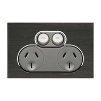 Twin Switch Socket Outlet, Saturn, 250V, 10A, 4025-HB, Horizon Black