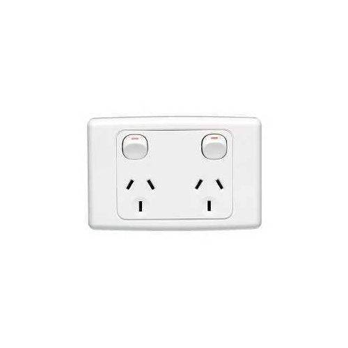 Twin Switch Socket Outlet, 250V, 10A, 2025-WE, White Electric