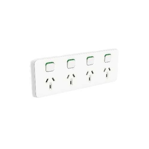 Clipsal Iconic - Quad Switch Socket Outlet, Horizontal Mount, 250V, 10A, 30154-VW, Vivid White