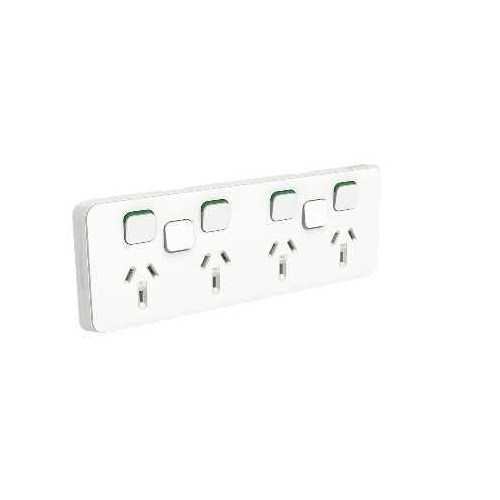 Clipsal Iconic - Quad Switch Socket Outlet, Horizontal Mount, 250V, 10A with 2 Removable Extra Switch Apertures, 30154XXUA-VW, Vivid White