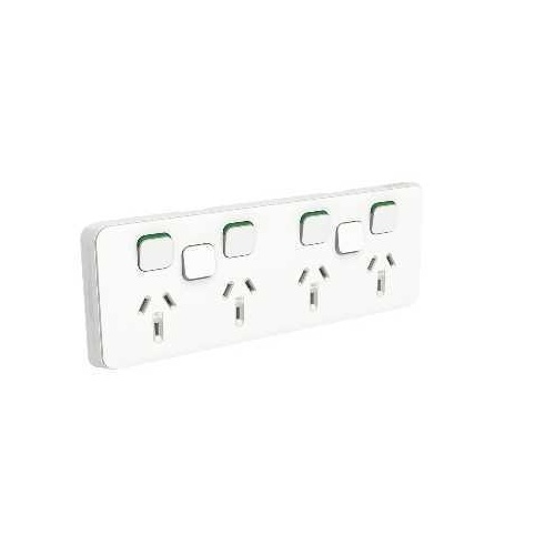 Clipsal Iconic - Quad Switch Socket Outlet, Horizontal Mount, 250V, 10A with 2 Removable Extra Switch Apertures, 30154XXUA