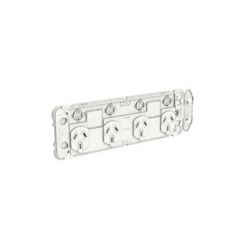 Clipsal Iconic - Quad Switch Socket Outlet Grid, Horizontal Mount, 250V, 10A with 2 Removable Extra Switch Apertures, 30154XXUAG