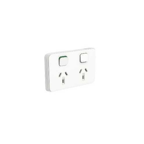 Clipsal Iconic - Twin Switch Socket Outlet, Horizontal Mount, 250V, 10A, 3025-VW, Vivid White