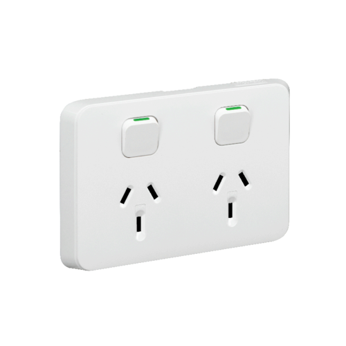 Clipsal Iconic - Twin Switch Socket Outlet 50 Bulk Pack, Horizontal Mount, 250V, 10A, 3025BLK50-VW, Vivid White