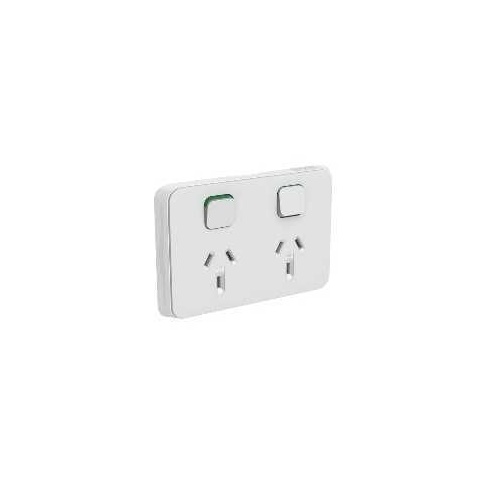Clipsal Iconic - Skin Socket Outlet Cover, Horizontal Mount for Twin Switched Socket, 3025C-CY, Cool Grey