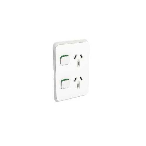 Clipsal Iconic - Twin Switch Socket Outlet, Vertical Mount, 250V, 10A, 3025V-VW, Vivid White