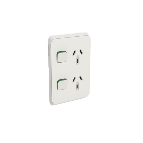 Clipsal Iconic - Skin Socket Outlet Cover, Vertical Mount for Twin Switched Socket, 3025VC-WY, Warm Grey