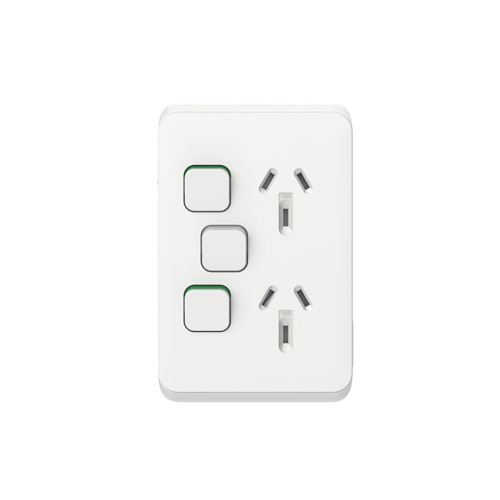 Clipsal Iconic - Twin Switch Socket Outlet, Vertical Mount, 250V, 10A with Removable Extra Switch, 3025VXA-VW, Vivid White