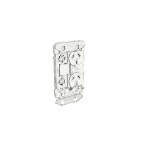 Clipsal Iconic - Twin Switch Socket Outlet Grid, Vertical Mount, 250V, 10A with Removable Extra Switch Aperture, 3025VXUAG