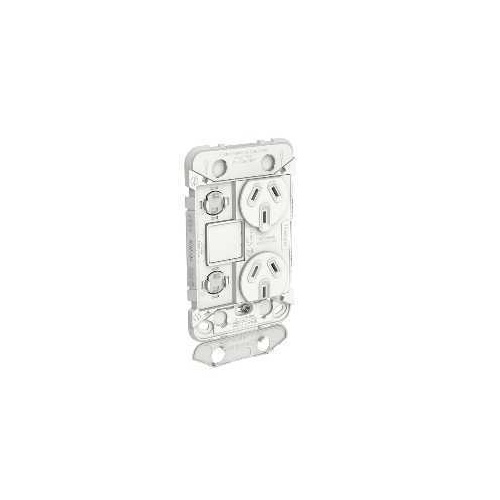 Clipsal Iconic - Twin Switch Socket Outlet Grid, Vertical Mount, 250V, 10A with Removable Extra Switch Aperture, 3025VXUAG