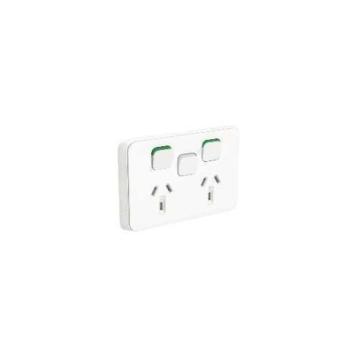 Clipsal Iconic - Twin Switch Socket Outlet, Horizontal Mount, 250V, 10A with Removable Extra Switch, 3025XA-VW, Vivid White