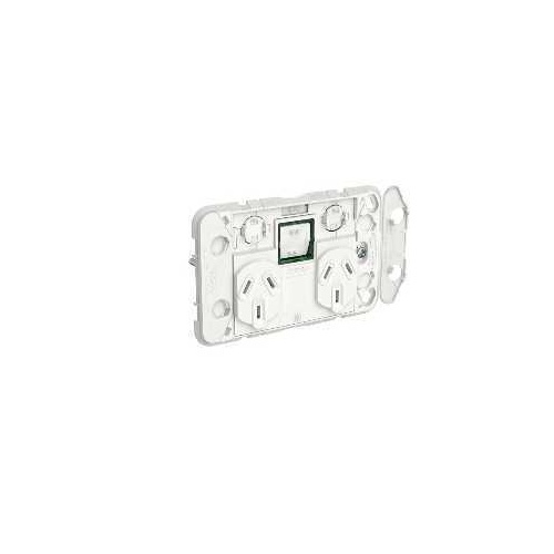 Clipsal Iconic - Twin Switch Socket Outlet Grid, Horizontal Mount, 250V, 10A with Removable Extra Switch, 3025XAG