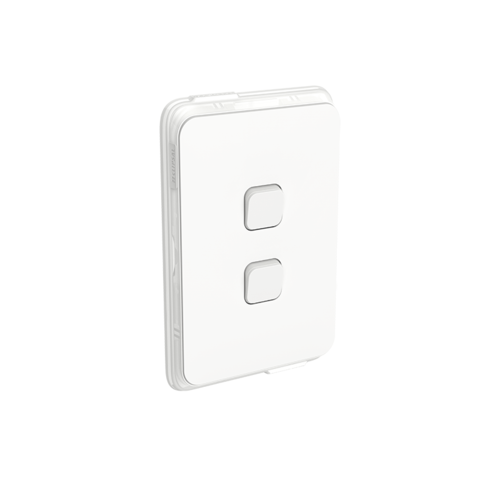 Clipsal Iconic - Flush Switch, 2 Gang, Vertical Mount,1-Way/2-Way, 250V, 10AX, IP44, 3042V44-VW, Vivid White
