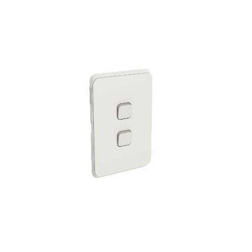 Clipsal Iconic - Flush Switch, 2 Gang, Vertical Mount, 1-Way/2-Way, 250V, 10AX, 3042VA-VW, Vivid White