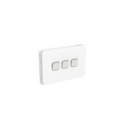 Clipsal Iconic - Flush Switch, 3 Gang, Horizontal Mount, 1-Way/2-Way, 250V, 10AX, 3043HA-VW, Vivid White