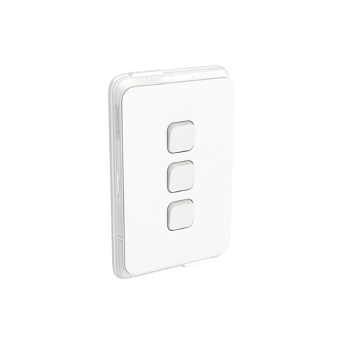 Clipsal Iconic - Flush Switch, 3 Gang, Vertical Mount, 1-Way/2-Way, 250V, 10AX, IP44, 3043V44-VW, Vivid White