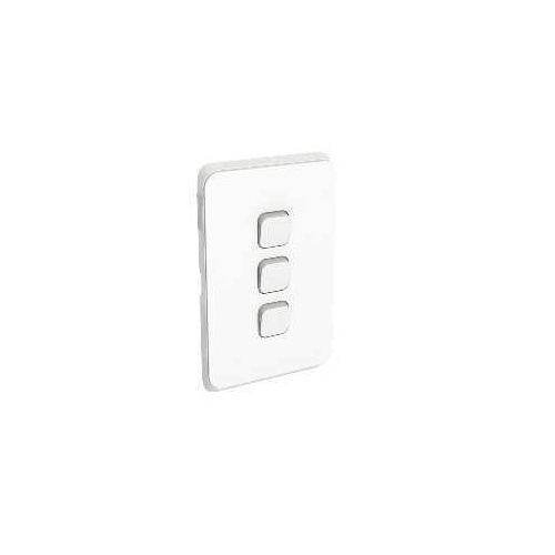 Clipsal Iconic - Flush Switch, 3 Gang, Vertical Mount, 1-Way/2-Way, 250V, 10AX, 3043VA-VW, Vivid White