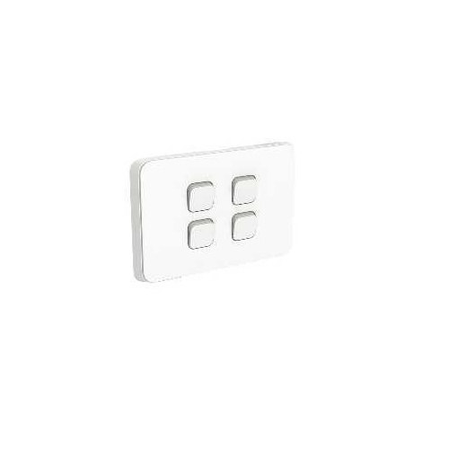 Clipsal Iconic - Flush Switch, 4 Gang, Horizontal Mount, 1-Way/2-Way, 250V, 10AX, 3044HA-VW, Vivid White