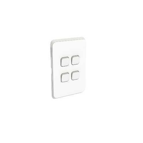 Clipsal Iconic - Flush Switch, 4 Gang, Vertical Mount, 1-Way/2-Way, 250V, 10AX, 3044VA-VW, Vivid White