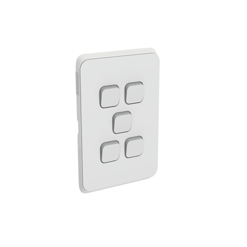 Clipsal Iconic - Skin Switch Plate Cover, 5 Gang, Vertical/Horizontal Mount, 3045C-CY, Cool Grey