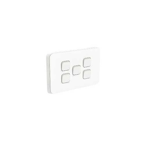 Clipsal Iconic - Flush Switch, 5 Gang, 1-Way/2-Way, Horizontal Mount, 250V, 10AX,, 3045HA-VW, Vivid White
