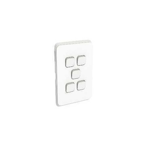 Clipsal Iconic - Flush Switch, 5 Gang, 1-Way/2-Way, Vertical Mount, 250V, 10AX,, 3045VA-VW, Vivid White