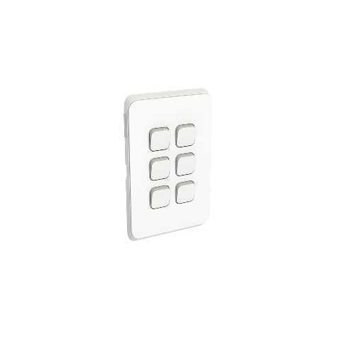 Clipsal Iconic - Skin Switch Plate Cover, 6 Gang, Vertical/Horizontal Mount, 3046C-VW, Vivid White