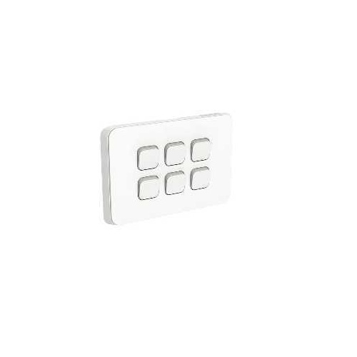 Clipsal Iconic - Flush Switch, 6 Gang, 1-Way/2-Way, Horizontal Mount, 250V, 10AX, 3046HA-VW, Vivid White
