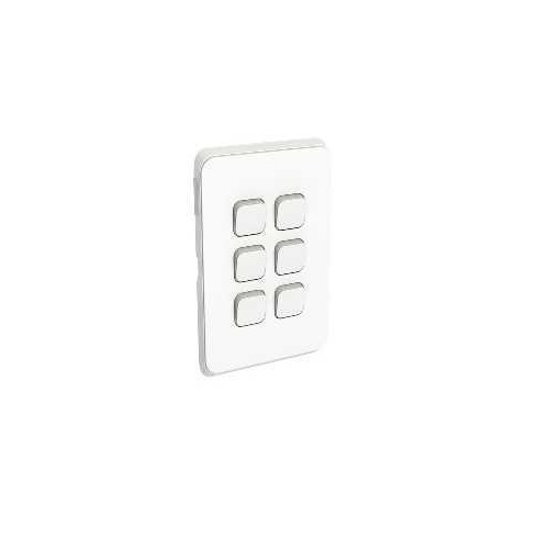 Clipsal Iconic - Flush Switch, 6 Gang, 1-Way/2-Way, Vertical Mount, 250V, 10AX, 3046VA-VW, Vivid White