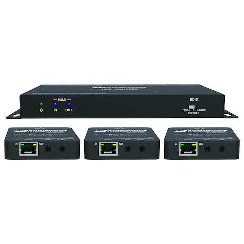HDMI Extender Splitter with 1x HDMI Loop Out and 3x Cat5e/6 55m Output with IR and PoC - 34MM-2K50-3