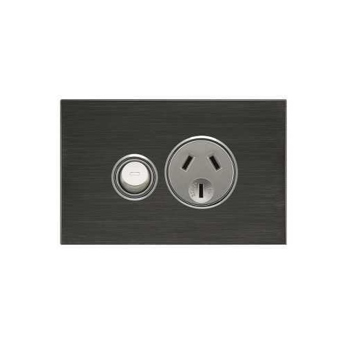 Single Switch Socket Outlet, Saturn, 250V, 10A, 1 Gang, 4015-HB, Horizon Black