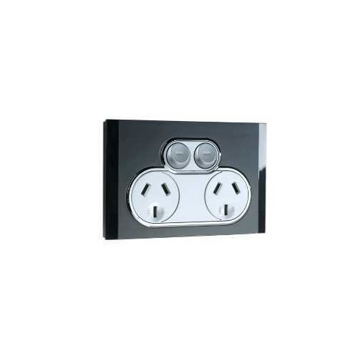 Twin Switch Socket Outlet, Saturn, 250V, 10A, 4025-EB, Espresso Black