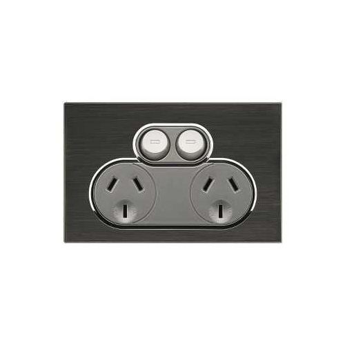 Twin Switch Socket Outlet, Saturn, 250V, 10A, 4025-HB, Horizon Black