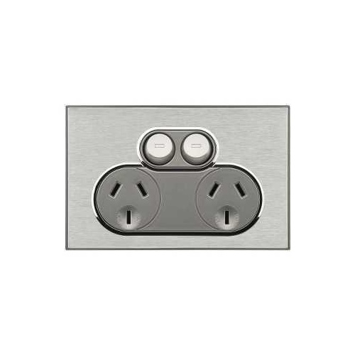 Twin Switch Socket Outlet, Saturn, 250V, 10A, 4025-HS, Horizon Silver