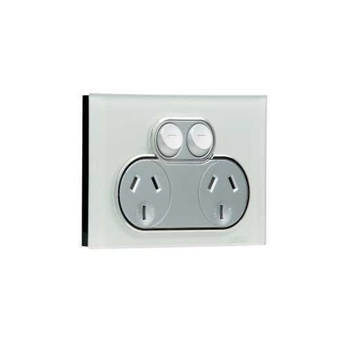 Twin Switch Socket Outlet, Saturn, 250V, 10A, 4025-OM, Ocean Mist