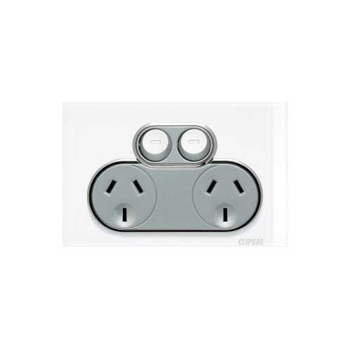 Twin Switch Socket Outlet, Saturn, 250V, 10A, 4025-PW, Pure White