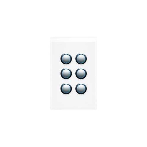 Push Button Switch, LED, 6 Gang, Saturn 4000 series, 4066PBL-PW, Pure White