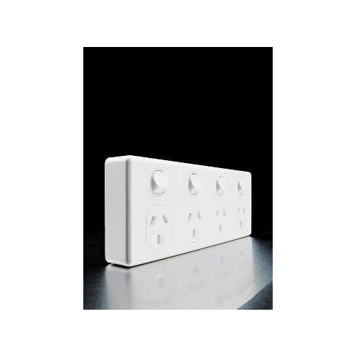 Quad Switch Socket Outlet, Classic, 250V, 10A, 2 Pole, C2015D4-WE, White Electric