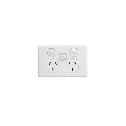 Twin Switch Socket Outlet, Classic, 250V, 10A, Removable Extra Switch, C2025XA-WE, White Electric