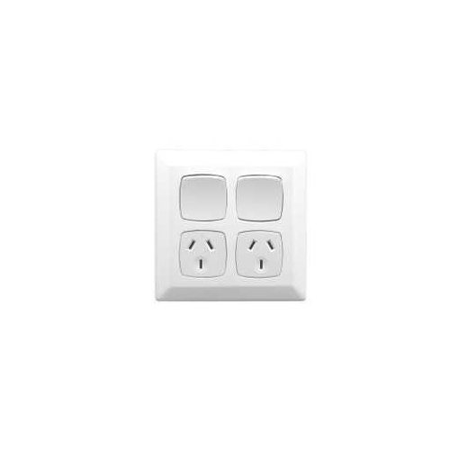 Twin Switch Socket Outlet, Prestige, 250V, 10A, Vertical, Large Format Size, P20252-WE, White Electric